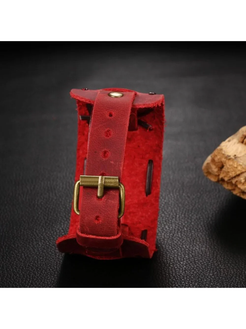 Unisex Red Analog Quartz Arabic Numerals Wide Leather Strap Vintage Wrist Watch - Picture 3 of 6